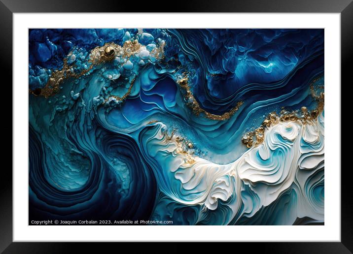 Beautiful artistic abstract creation of soothing blue wavy tones Framed Mounted Print by Joaquin Corbalan