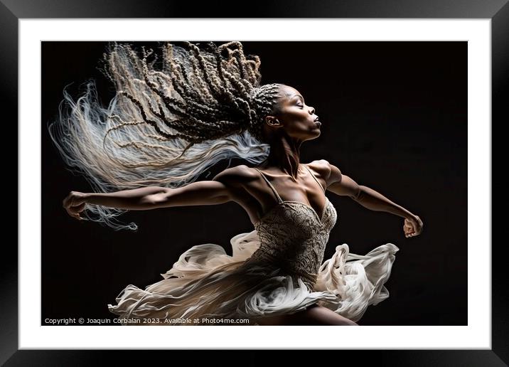 Woman dancer dances artistically with modern grace, isolated bla Framed Mounted Print by Joaquin Corbalan