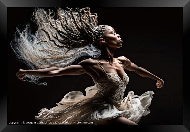 Woman dancer dances artistically with modern grace, isolated bla Framed Print by Joaquin Corbalan