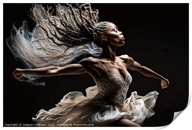 Woman dancer dances artistically with modern grace, isolated bla Print by Joaquin Corbalan