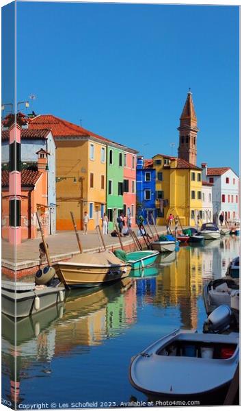 Rainbow Island Buranos Vibrant Charm Canvas Print by Les Schofield