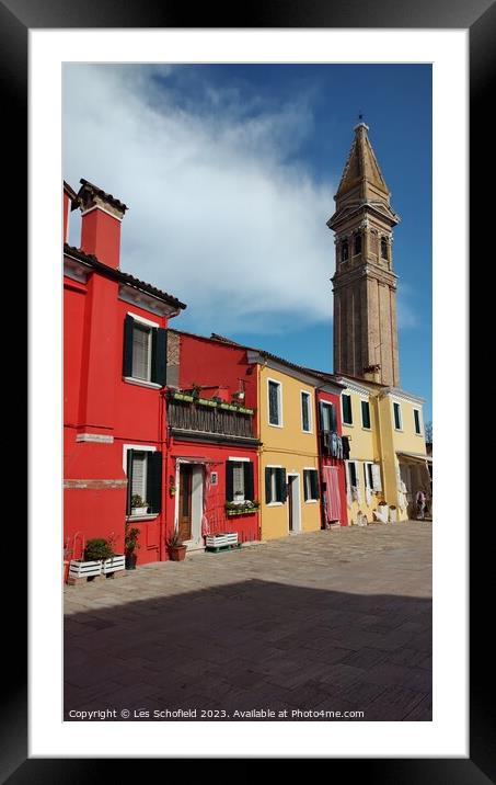 Colourful Paradise of Burano Framed Mounted Print by Les Schofield
