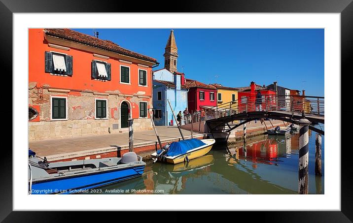 The Vibrant Rustic Charm of Burano Island Framed Mounted Print by Les Schofield