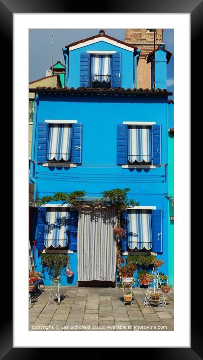 Enchanting Blue House in Burano Framed Mounted Print by Les Schofield
