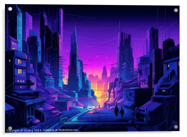 Neon Cityscape Acrylic by Craig Doogan Digital Art