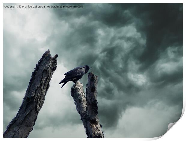 Crow with Storm Clouds Print by Frankie Cat