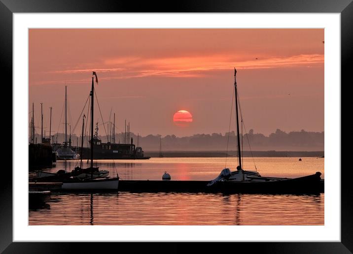 Red sunrise over Brightlingsea Harbour  Framed Mounted Print by Tony lopez