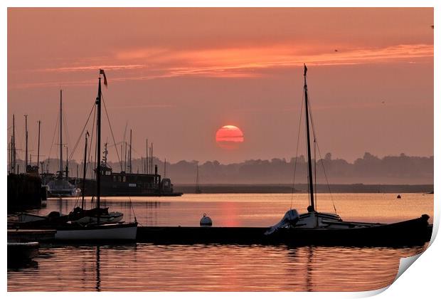 Red sunrise over Brightlingsea Harbour  Print by Tony lopez