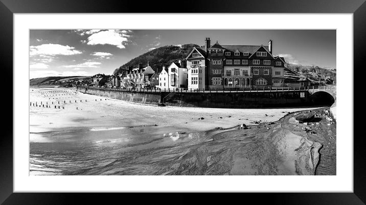 Sandsend Seafront Black and White Framed Mounted Print by Tim Hill
