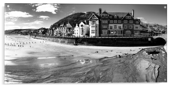 Sandsend Seafront Black and White Acrylic by Tim Hill
