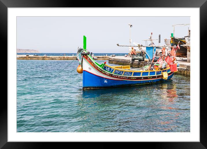 Luzzu boat at Mellieha harbour Framed Mounted Print by Jason Wells