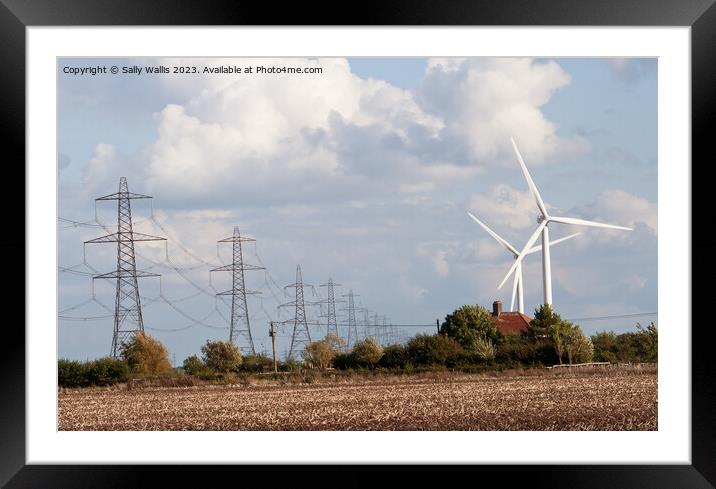 Pylons and turbines Framed Mounted Print by Sally Wallis