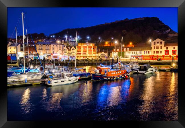 Scarborough Harbour at Blue Hour Framed Print by Tim Hill