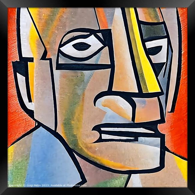 Vibrant Cubist Portrait of Elderly Man Framed Print by Luigi Petro