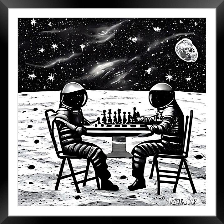 The Ultimate Game of Chess on the Moon Framed Mounted Print by Luigi Petro