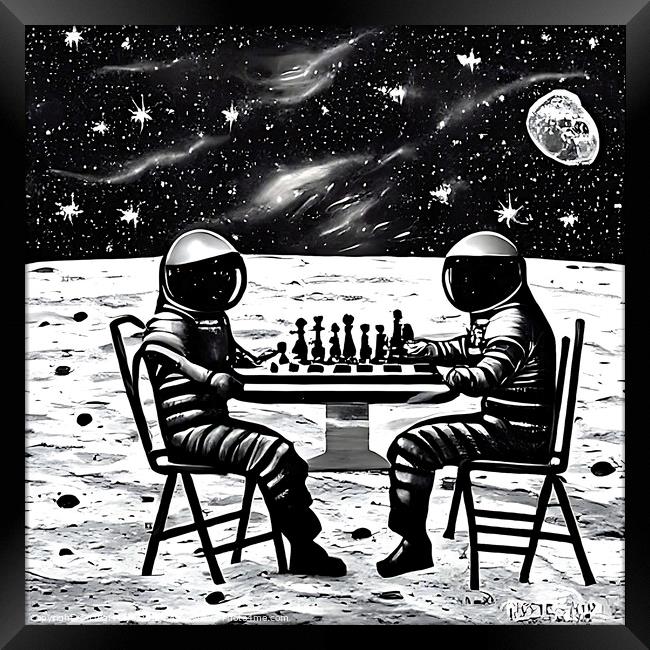 The Ultimate Game of Chess on the Moon Framed Print by Luigi Petro