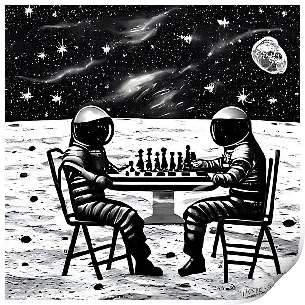 The Ultimate Game of Chess on the Moon Print by Luigi Petro