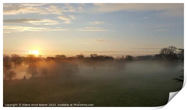 Sunrise in the English Countryside Print by Elaine Anne Baxter