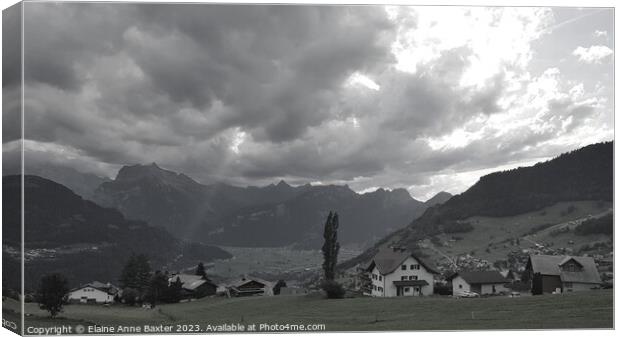 Dramatic Sky over Swiss Alps in Black & White Canvas Print by Elaine Anne Baxter