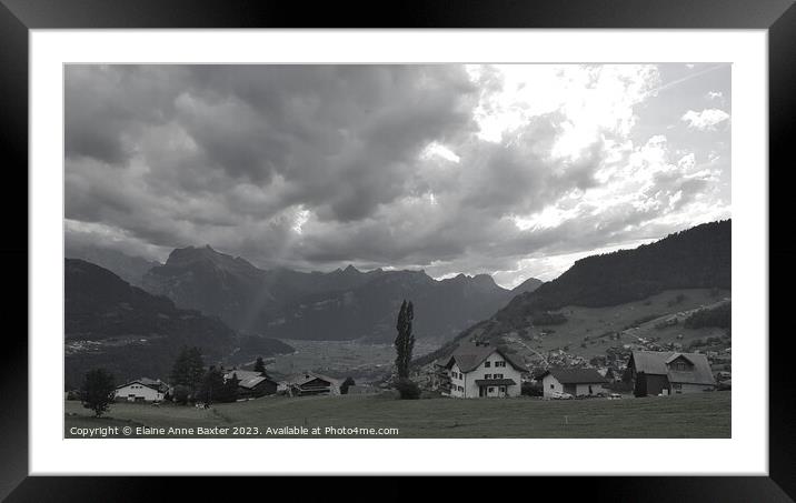 Dramatic Sky over Swiss Alps in Black & White Framed Mounted Print by Elaine Anne Baxter