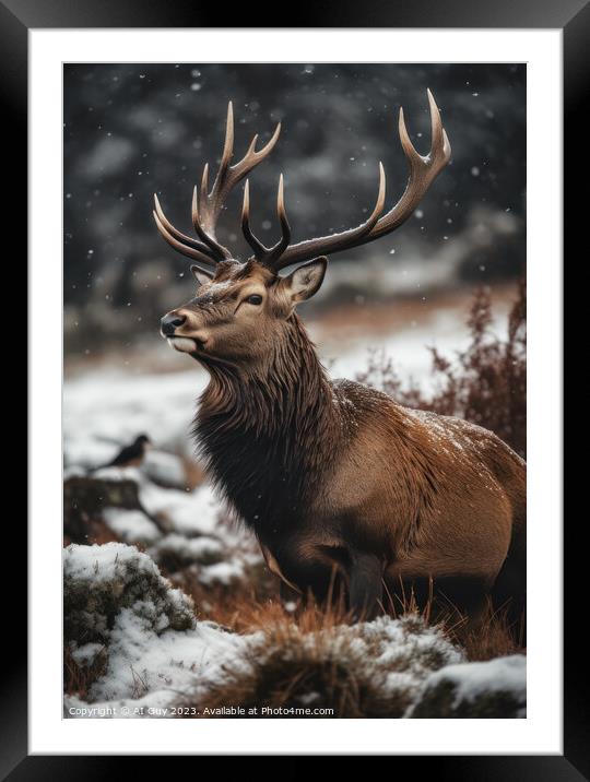 Deer Stag in the Snow Framed Mounted Print by Craig Doogan Digital Art