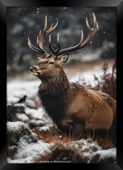 Deer Stag in the Snow Framed Print by Craig Doogan Digital Art
