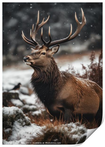 Deer Stag in the Snow Print by Craig Doogan Digital Art