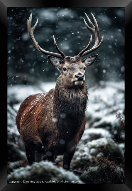 Snowy Deer Stag Framed Print by Craig Doogan Digital Art
