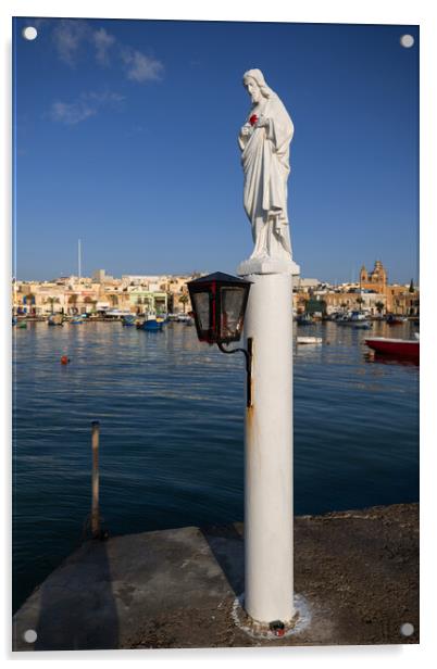 Statue of Jesus at Sea Harbor in Malta Acrylic by Artur Bogacki