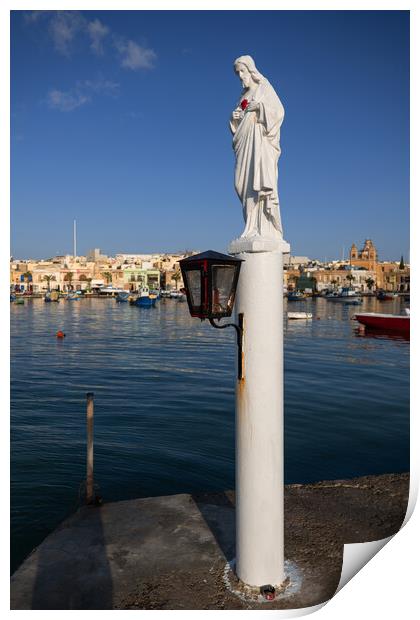 Statue of Jesus at Sea Harbor in Malta Print by Artur Bogacki