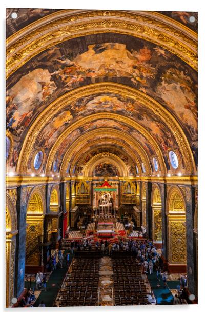 St John Co-Cathedral Church Interior in Valletta Acrylic by Artur Bogacki
