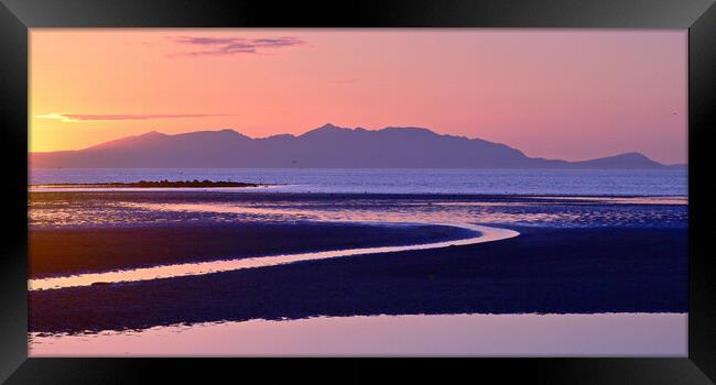 Scottish islands sunset, Arran viewed from Ayr Framed Print by Allan Durward Photography