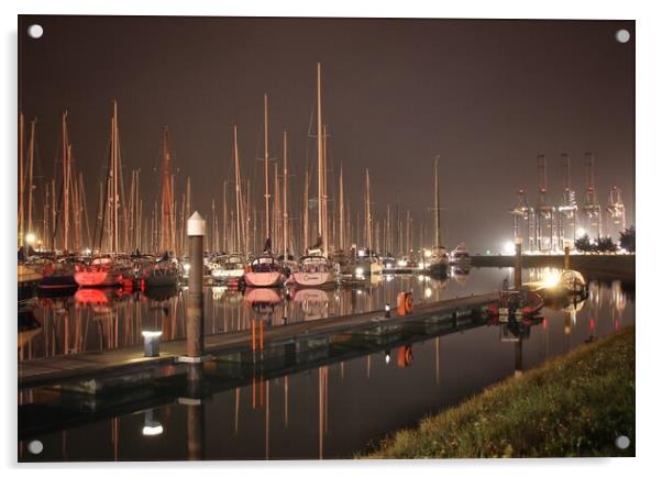 Evening light reflections over the Shotley marina  Acrylic by Tony lopez