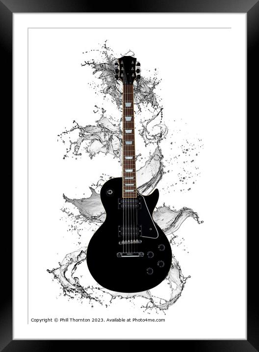 Electric Guitar Rides Water Wave Framed Mounted Print by Phill Thornton