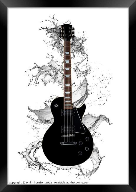 Electric Guitar Rides Water Wave Framed Print by Phill Thornton