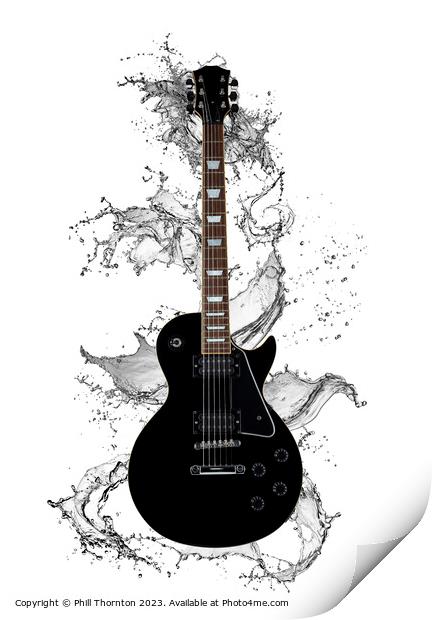 Electric Guitar Rides Water Wave Print by Phill Thornton