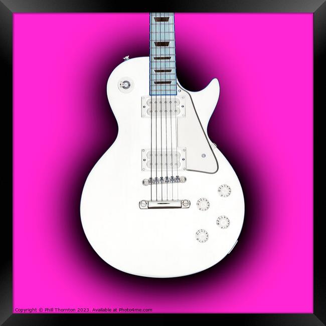 Pink Eclipse Inverted  White Guitar Framed Print by Phill Thornton