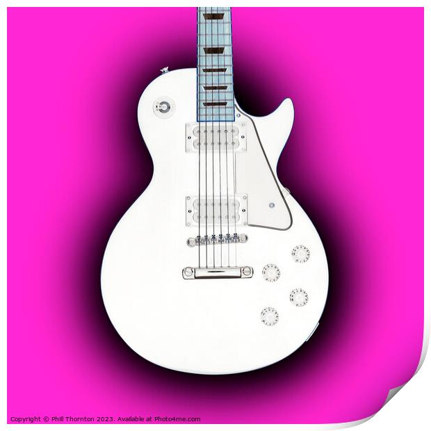 Pink Eclipse Inverted  White Guitar Print by Phill Thornton