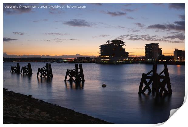 Cardiff bay sunset winter Print by Kevin Round