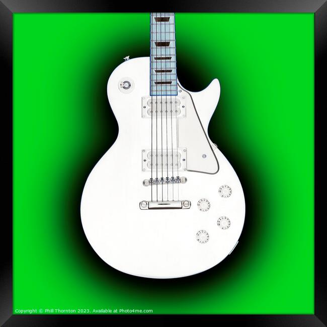 Striking Contrast Guitar on green eclipse Framed Print by Phill Thornton