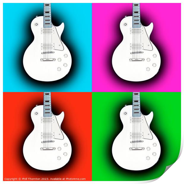 The Electrifying Guitar on a coloured grid Print by Phill Thornton