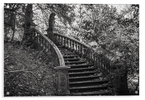 Old stairs in the garden. Netherlands. Acrylic by Veronika Druzhnieva