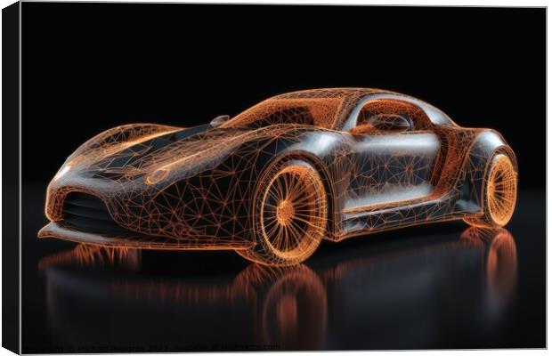 A sports car that transitions into a wireframe model created wit Canvas Print by Michael Piepgras