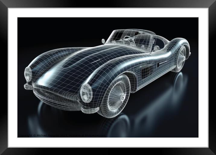 A sports car that transitions into a wireframe model created wit Framed Mounted Print by Michael Piepgras