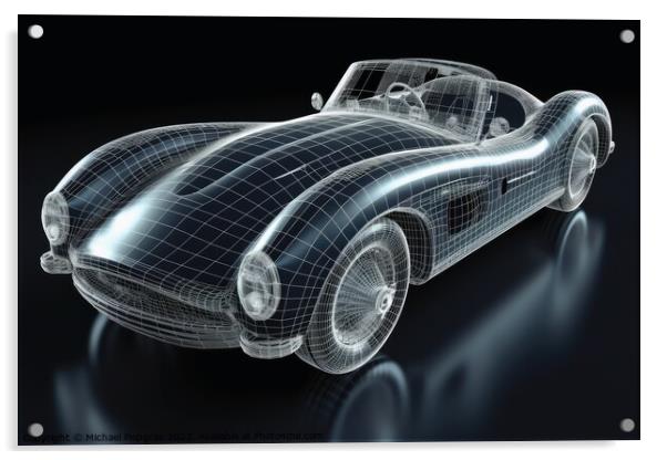 A sports car that transitions into a wireframe model created wit Acrylic by Michael Piepgras