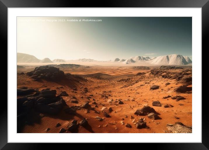 A stunning mars landscape during daytime created with generative Framed Mounted Print by Michael Piepgras