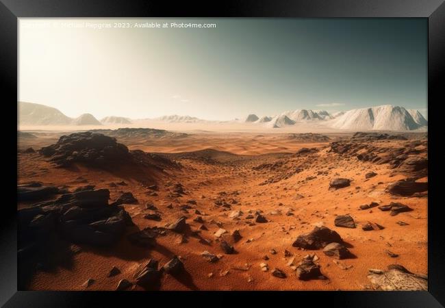A stunning mars landscape during daytime created with generative Framed Print by Michael Piepgras