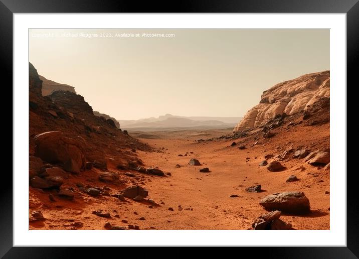 A stunning mars landscape during daytime created with generative Framed Mounted Print by Michael Piepgras