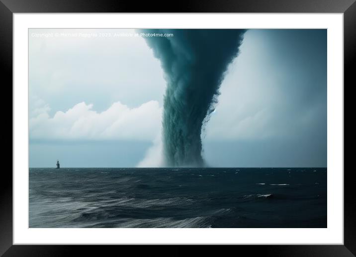 A tornado made of water over the ocean created with generative A Framed Mounted Print by Michael Piepgras