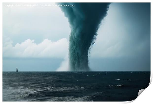 A tornado made of water over the ocean created with generative A Print by Michael Piepgras